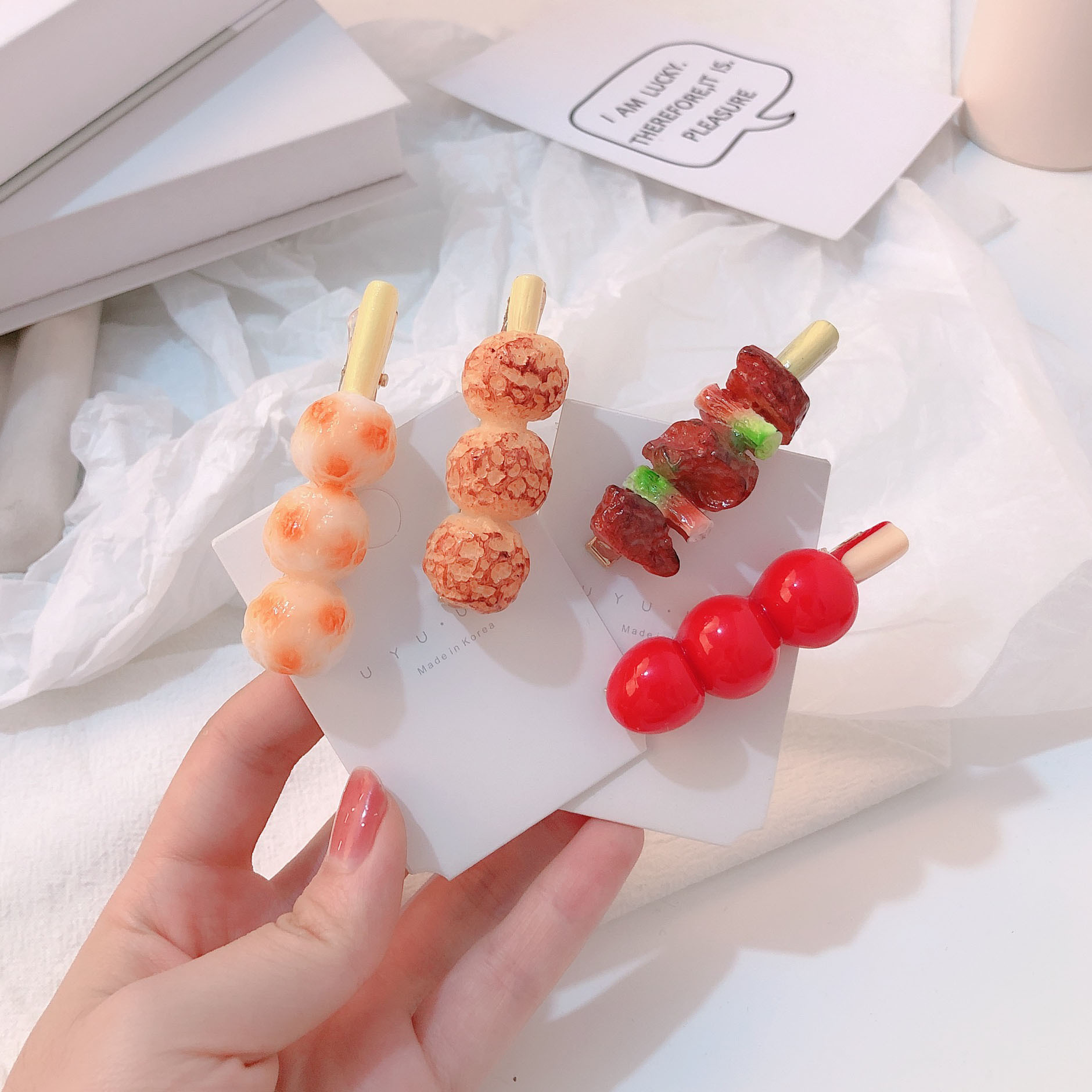 Fun ribs, simulated food, crab claws, funny grilled meat, hair clips, sea cucumber, creative side clips, sugar-coated haws, hair accessories pic 5