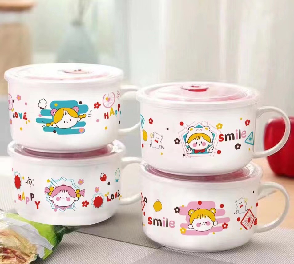 韩式陶瓷礼品保鲜碗餐具面杯泡面碗j加印logo日用百货卡通套装详情2