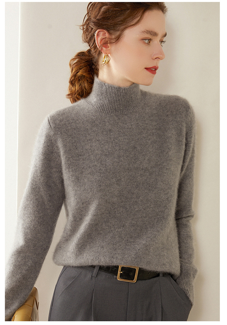 Semi-high-neck cashmere sweater for women, thick solid color, versatile, loose, slimming, soft and skin-friendly, autumn and winter knitted base sweater pic 34