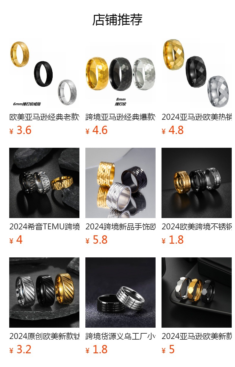 Wholesale of new cross-border stainless steel W victory rings with vacuum electroplating and seven-color brushed jewelry in the furnace, popular in Europe and America pic 1
