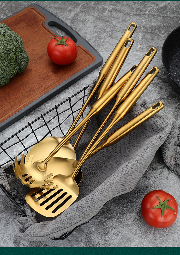 不锈钢镀金烹饪勺铲套装 家用厨房锅铲汤勺漏勺煎铲粉扒饭勺厨具详情16