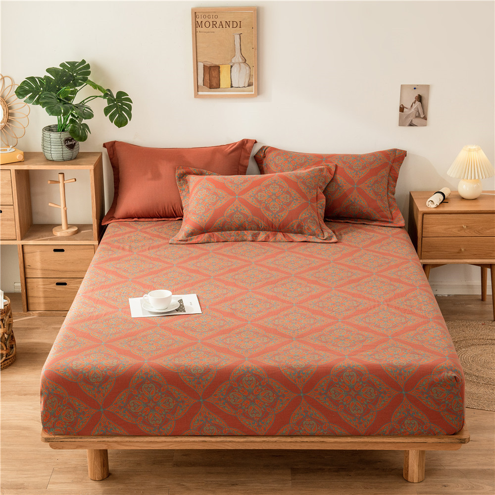 Pure cotton yarn-dyed jacquard double-layer gauze bed cover, single piece of all-cotton gauze mattress protective cover, bedspread, bed cover, single piece of bedding pic 43