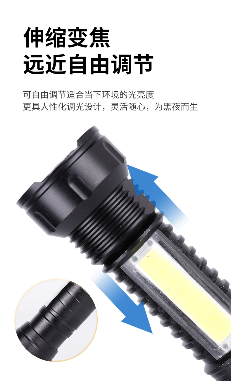 Mini outdoor high-intensity rechargeable flashlight, COB side light, aluminum alloy led plastic portable 511 small flashlight pic 7