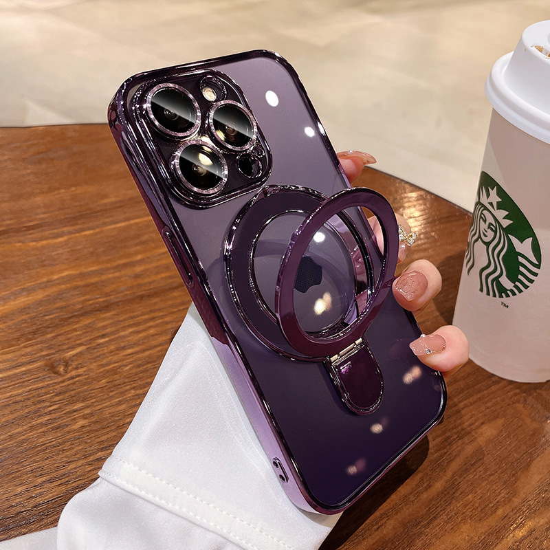Magnetic support point bracket is suitable for iphone16promax phone cases and transparent anti-drop electroplated protective cases for Apple 15 pic 18
