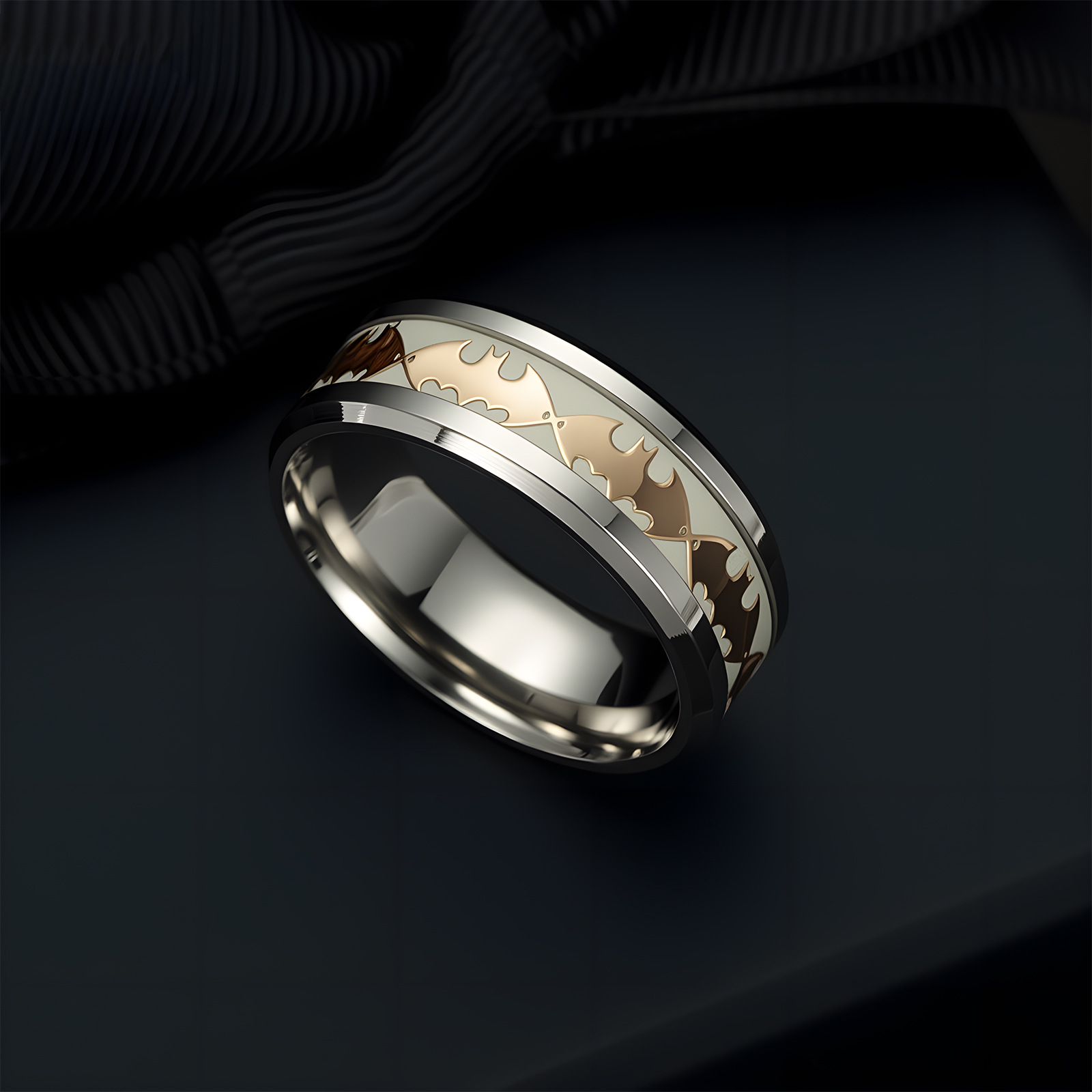 Cross-border European and American best-selling titanium steel jewelry, luminous bat ring, fluorescent new jewelry, can be sent one piece on delivery pic 4