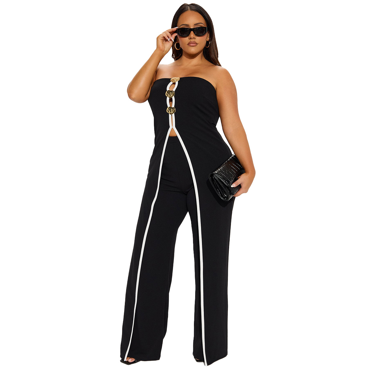 ZY6190 Amazon Independent store strapless false two-piece elegantly designed jumpsuit New partyjumpsuit pic 32