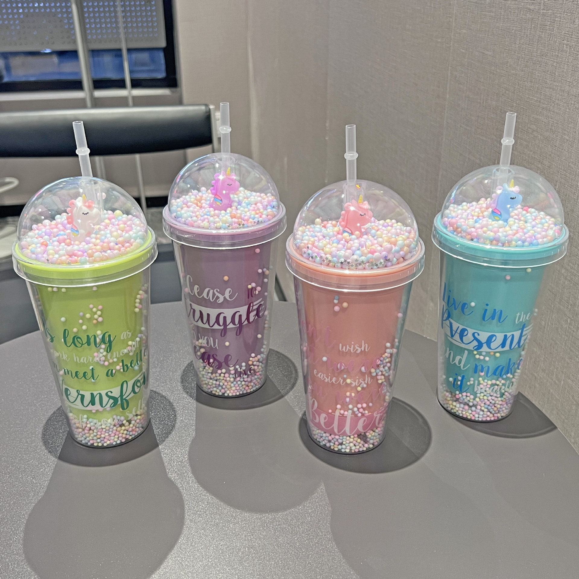 网红夏日碎冰杯观景卡通双层塑料杯批发大容量便携吸管杯奶茶杯子详情2