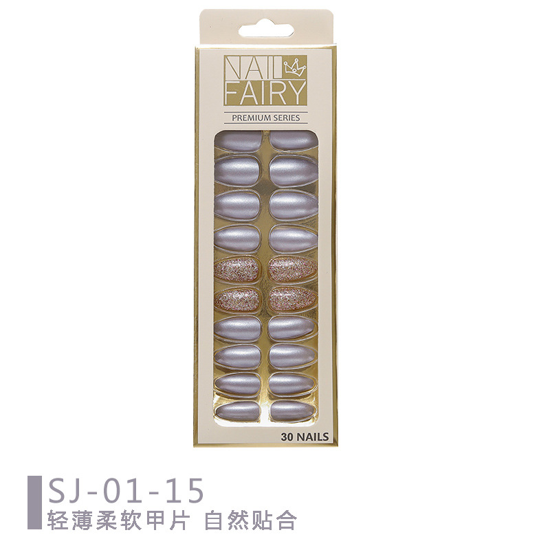 Cross-border new product: Metallic color reusable nail art pieces, 24-piece box set, fake nail finished nail art patches pic 9