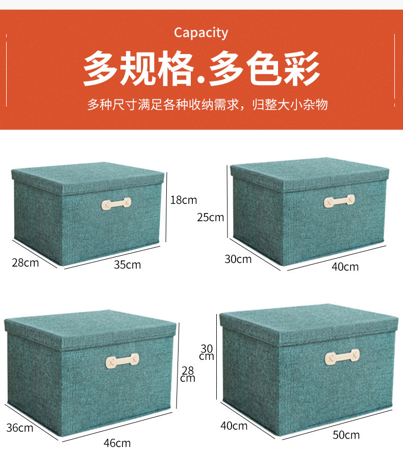 New cotton and linen storage box, foldable wardrobe storage box, drawer-type covered organization box, clothes and toy storage box pic 8