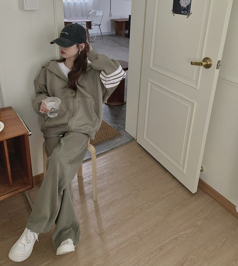加厚运动套装女春秋冬款韩版学生宽松时尚跑步休闲两件套卫衣连帽详情12