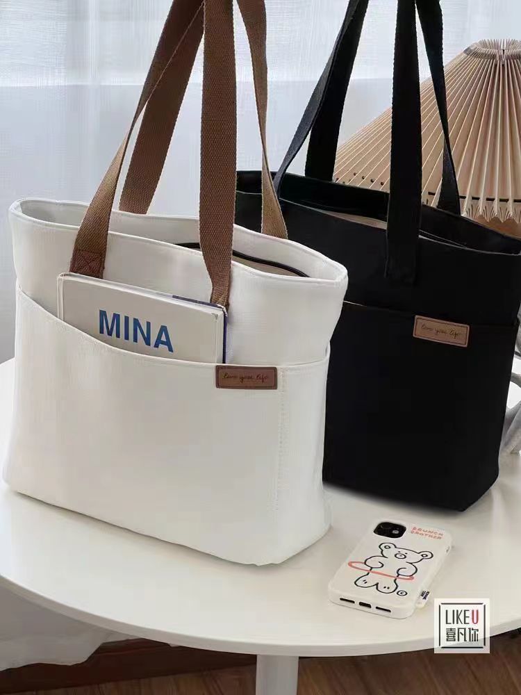学生上课日系单肩百搭简约大容量帆布休闲通勤文艺托特手提布袋详情8