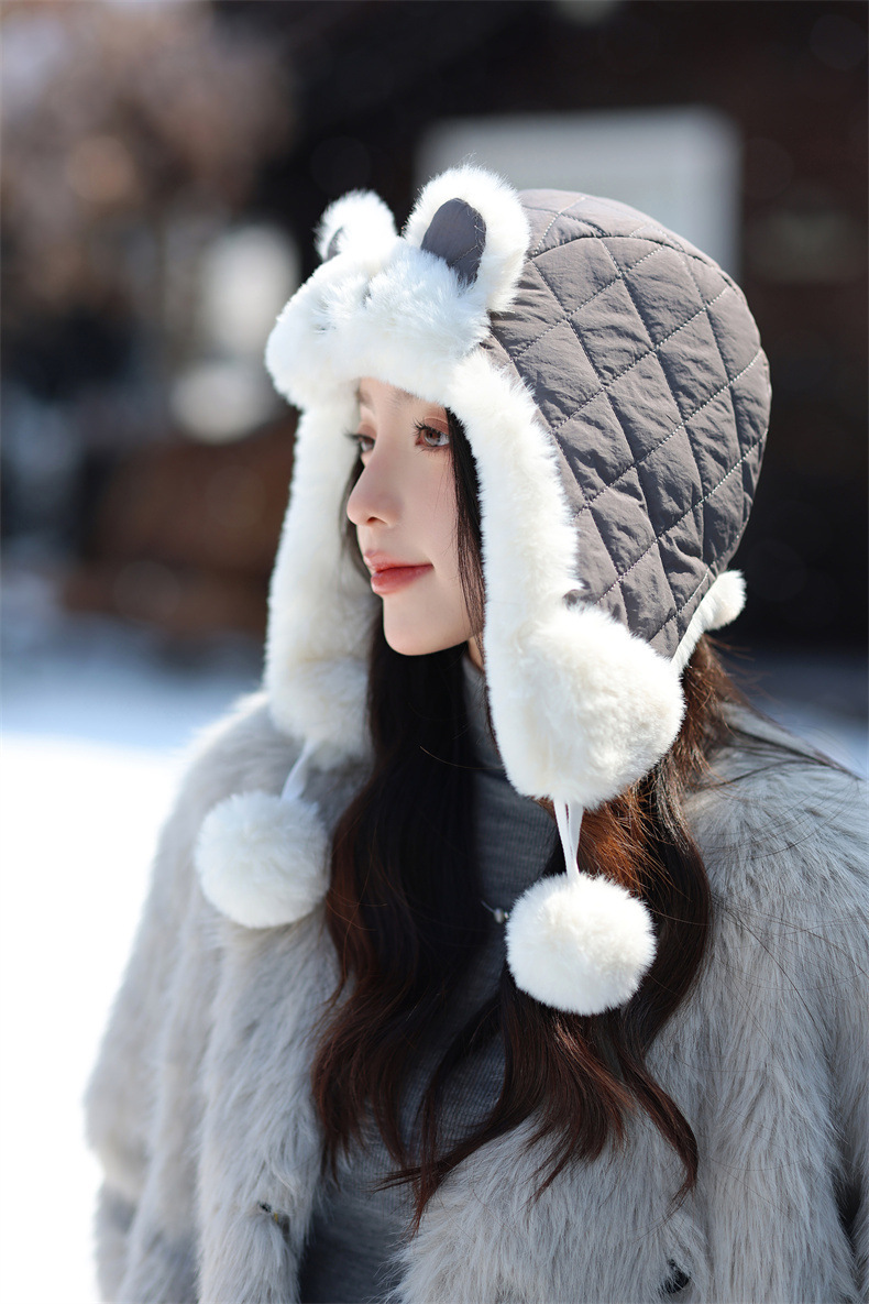 兔耳朵保暖雷锋帽子女士秋冬季加绒厚套头护耳棉帽韩版滑雪骑行帽详情4
