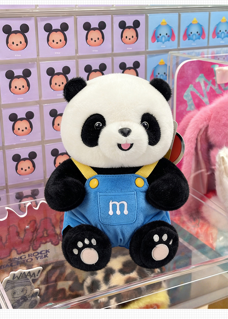 卡通背带裤熊猫毛绒玩具动物园纪念品仿真公仔儿童生日礼物批发详情21