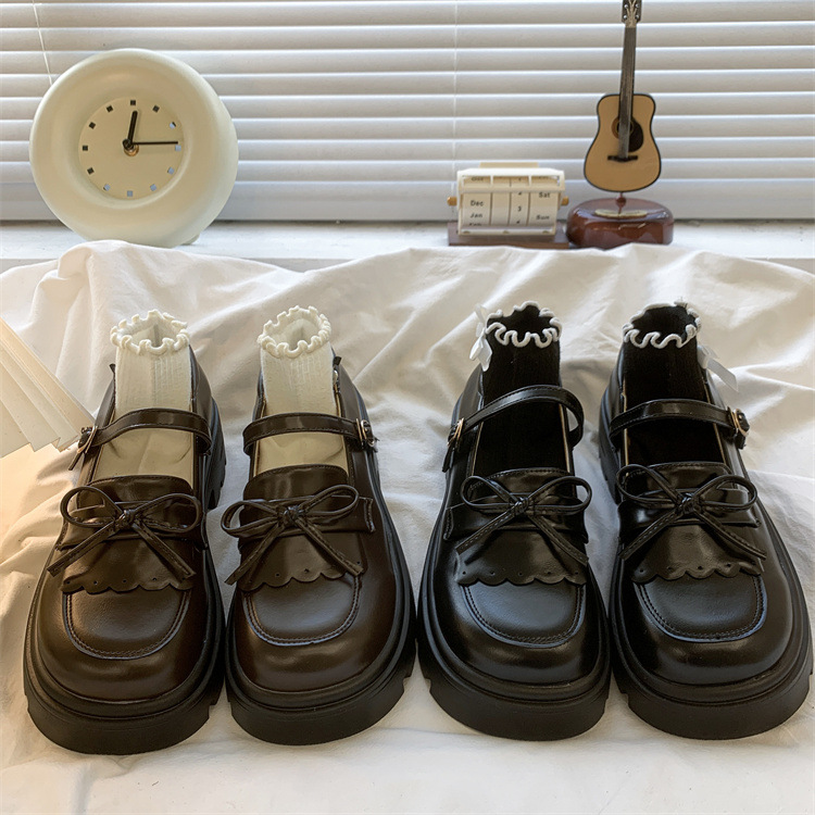 乐福学院风配裙子可爱百搭单鞋2025新款春秋粗跟厚底增高小皮鞋女详情6