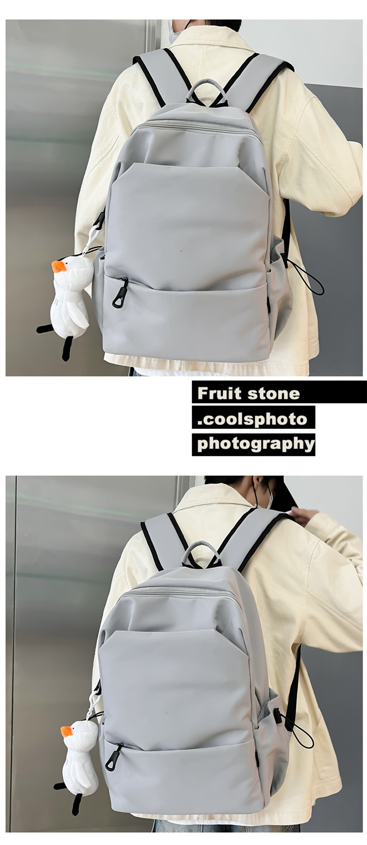 中大学生书包女潮流褶皱双肩包男批发 学院风情侣休闲耐用双肩包详情33