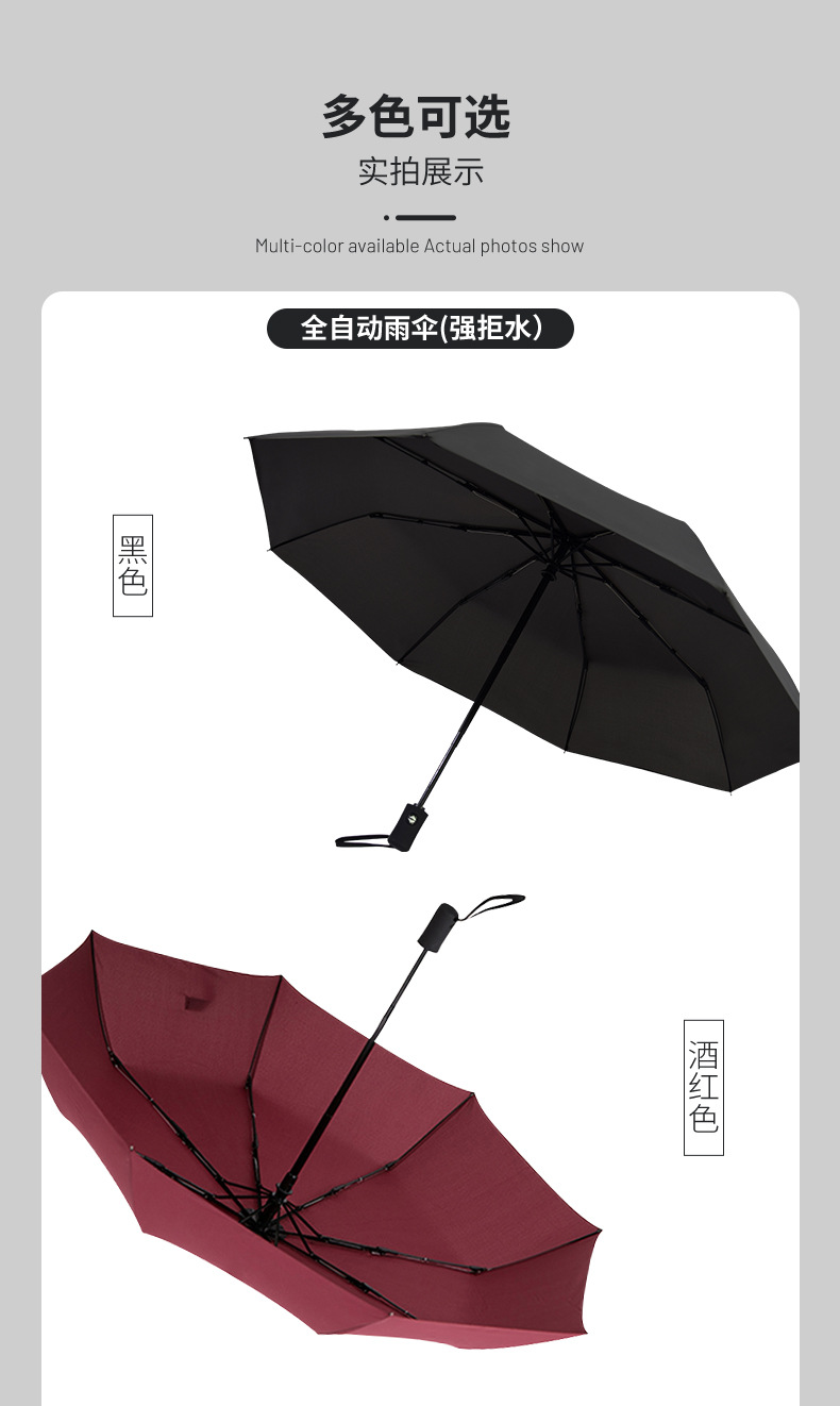 Fully automatic 8-bone outdoor umbrella, all-weather umbrella, umbrella for sun protection, automatic black rubber umbrella, folding umbrella pic 11