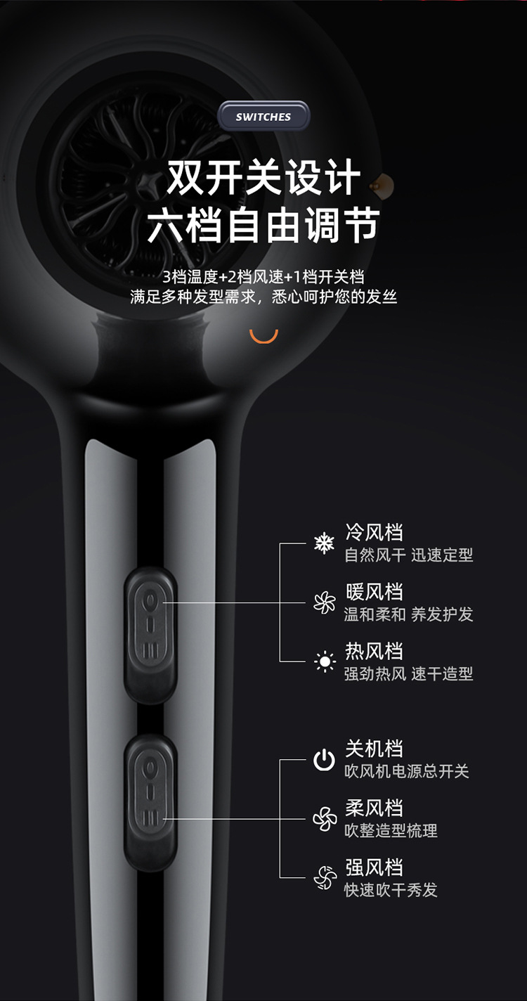 厂家批发蓝光负离子速干大风力发廊吹风机大筒护发静音电吹风跨境详情9