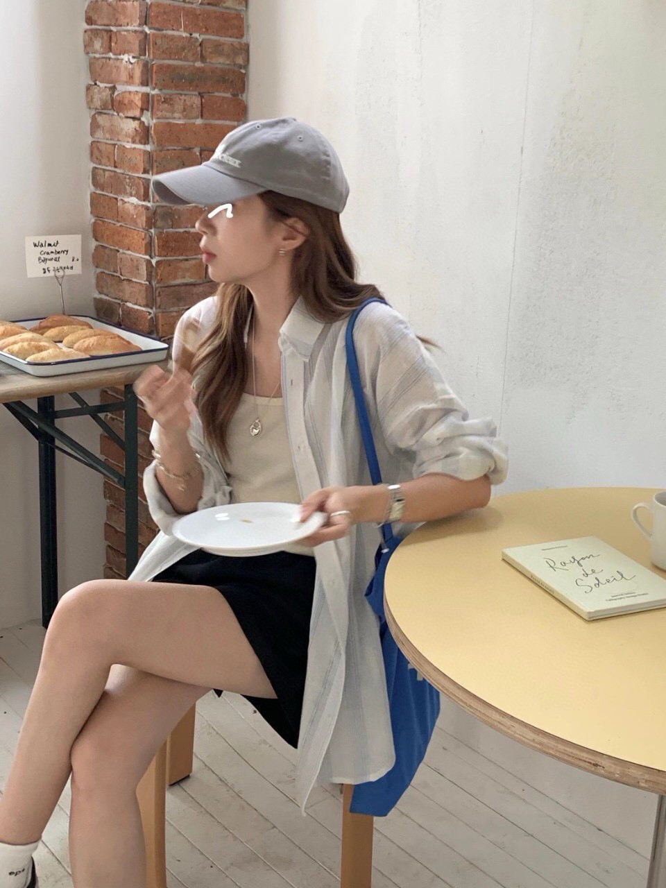 西太后亚麻衬衫土星刺绣竖条纹防晒衬衫女中长款宽松显瘦韩版衬衣详情6