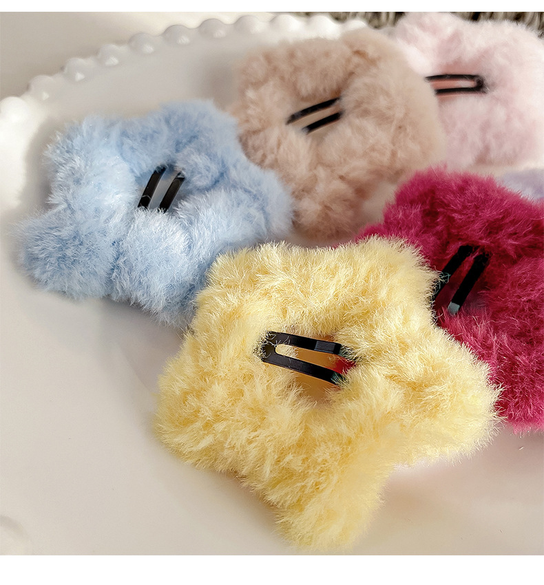 Cream-colored plush star hair clips, soft and cute five-pointed star hair clips, sweet and girlish bb clips, bangs clips, autumn and winter hair accessories pic 7