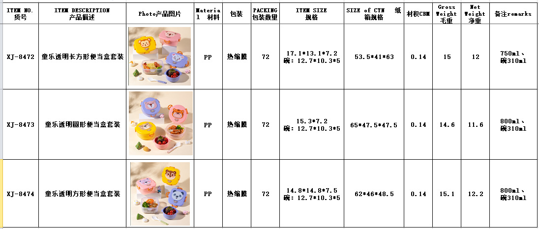 可爱卡通动物儿童饭盒带碗日式学生分格便当盒详情2