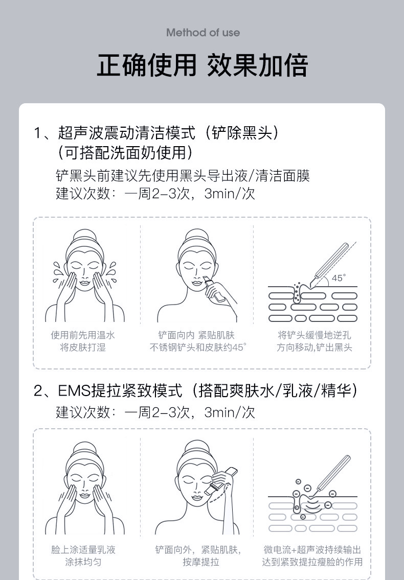 超声波铲皮机面部清洁仪毛孔清洁器脸部洁面仪黑头仪器黑头铲详情38