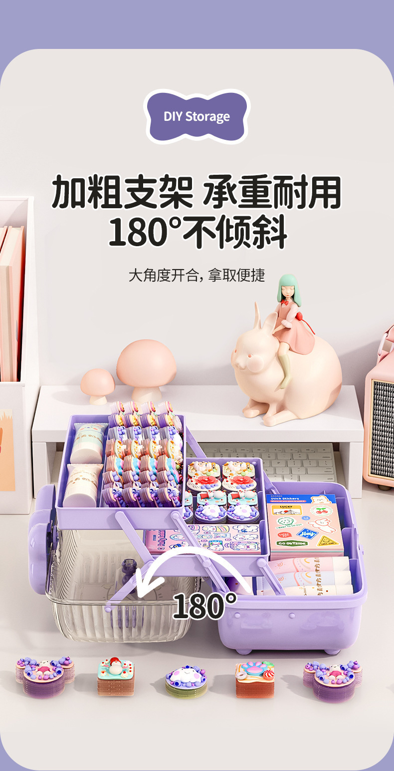ll三层手提咕卡收纳盒大容量学生文具盒儿童女孩diy手账贴纸赵详情5