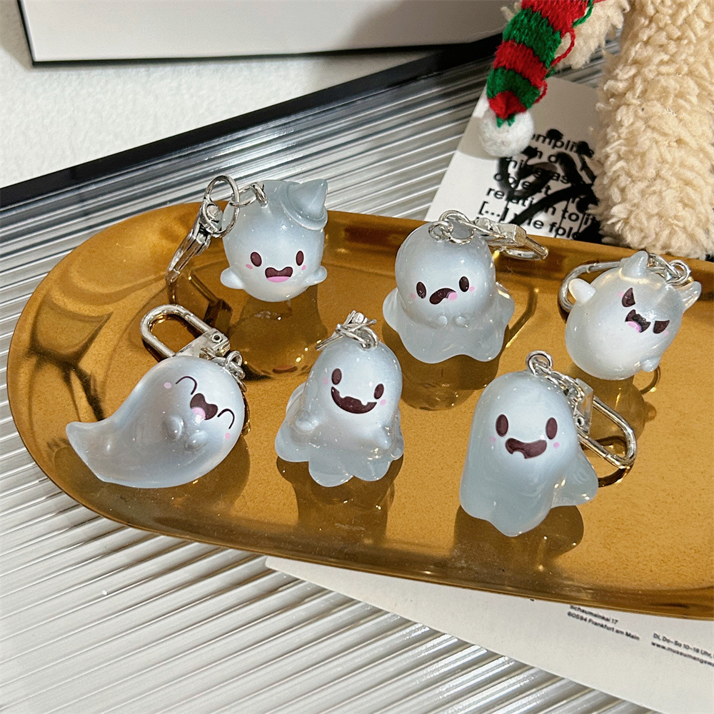Creative and cute glow-in-the-dark little ghost keychains, funny three-dimensional Halloween dolls, schoolbags, pendants, and ins accessories pic 4