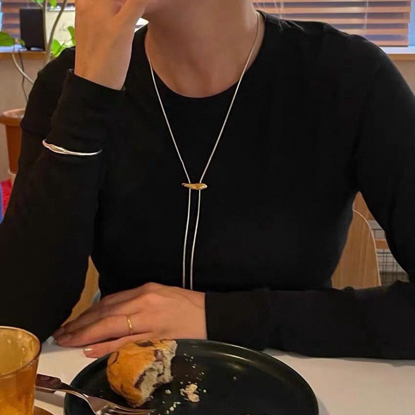 日韩ins风金属细长链条撞色卡扣可抽拉项链时尚简约小众设计颈链详情4