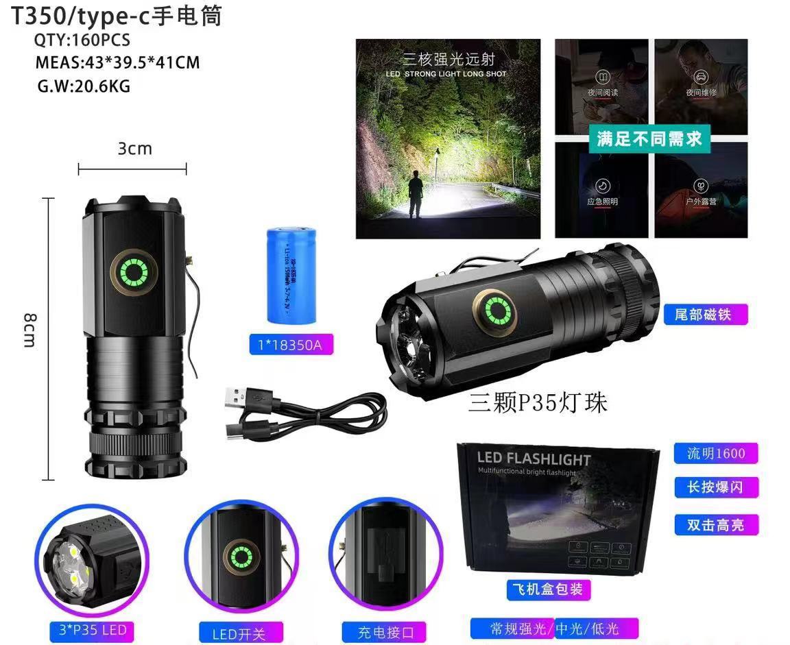 跨境抖音电商直播强光手电筒迷你便携充电多功能夹帽灯户外小手电详情11