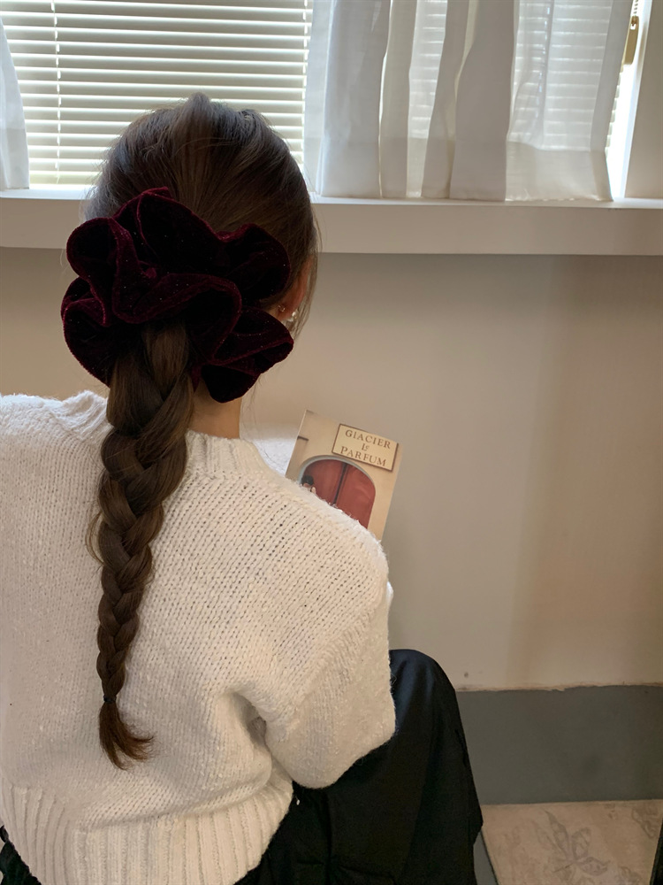 Autumn and winter glittering velvet Starry Sky Large Intestine hair band, high-end and elegant velvet band, hair tie, rubber band, hair accessory pic 7