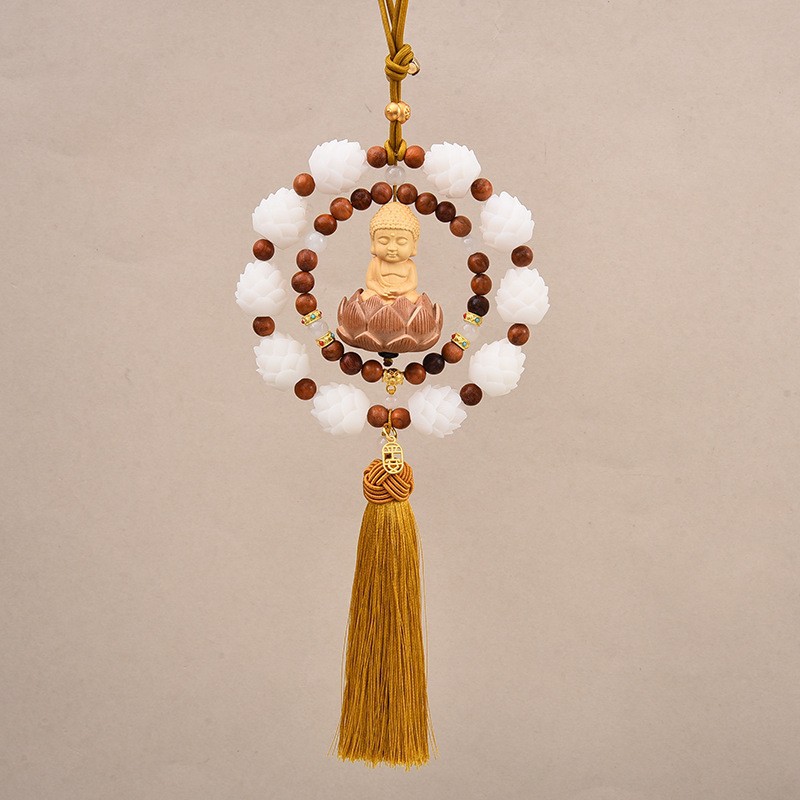 The new Lotus car pendant features a woven double-loop creative little Buddha for peace, a car rearview mirror pendant made of boxwood with a national trend pic 8
