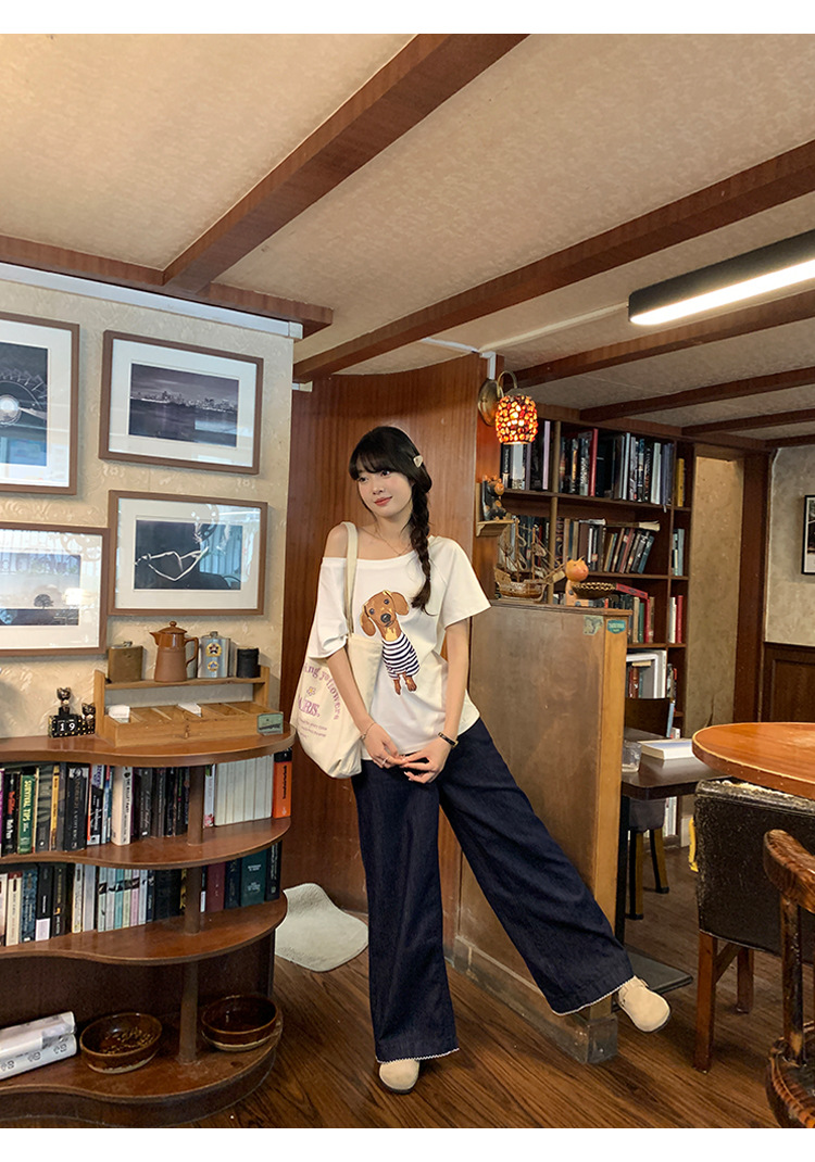 陆小团团复古花边直筒薄牛仔裤2025夏季新款显瘦阔腿小个子裤子女详情63