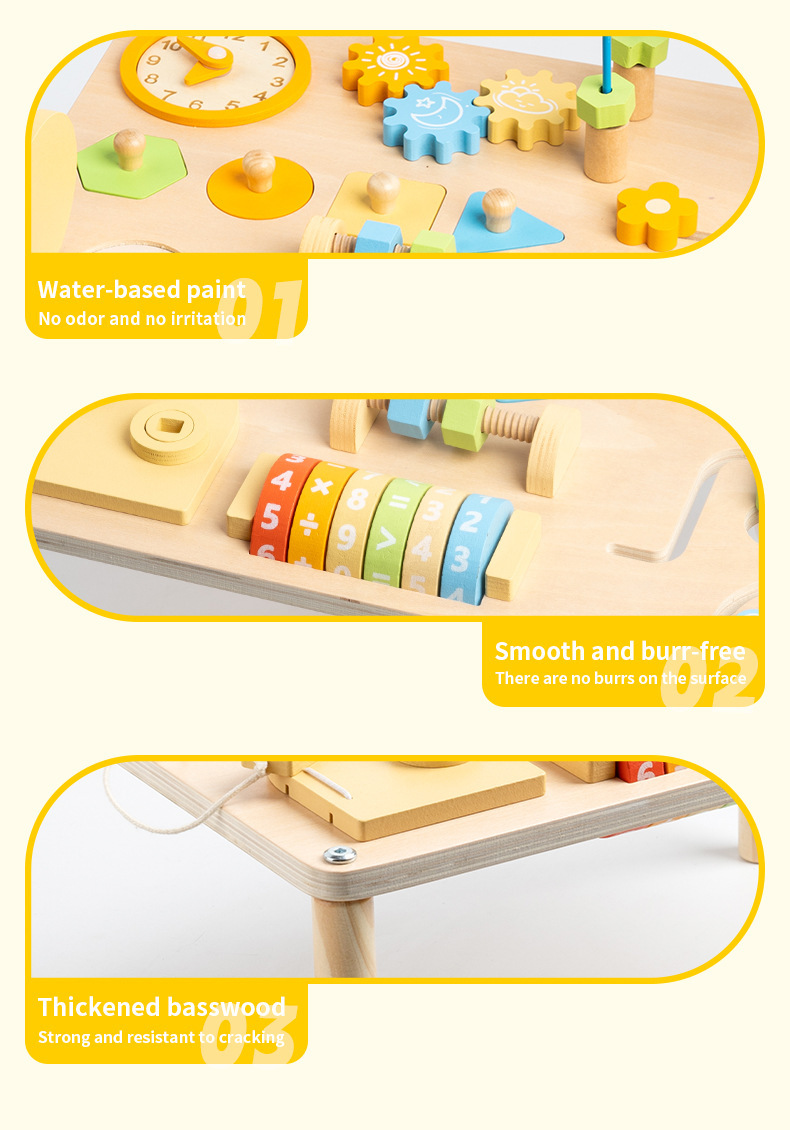跨境桌面忙碌板忙碌桌木质多功能游戏台1-2岁儿童早教绕珠玩具详情29