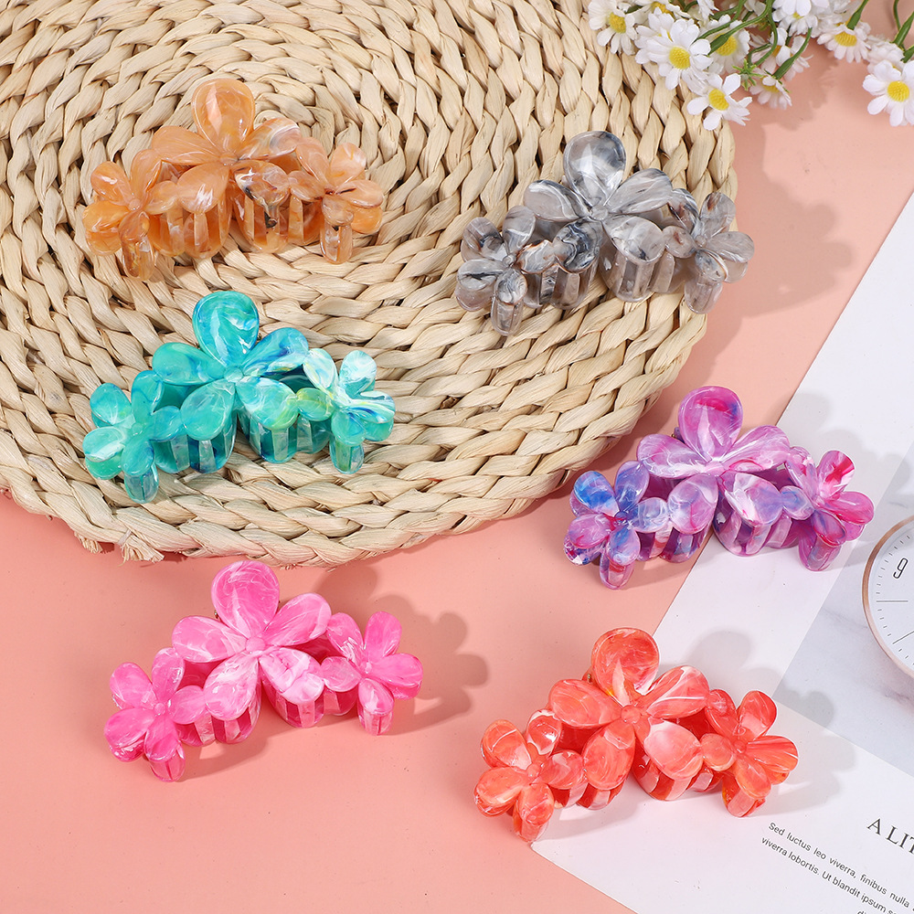 跨境爆款大号鸡蛋花抓夹百搭大理石纹鲨鱼夹渐变紫金花发饰多巴胺详情6