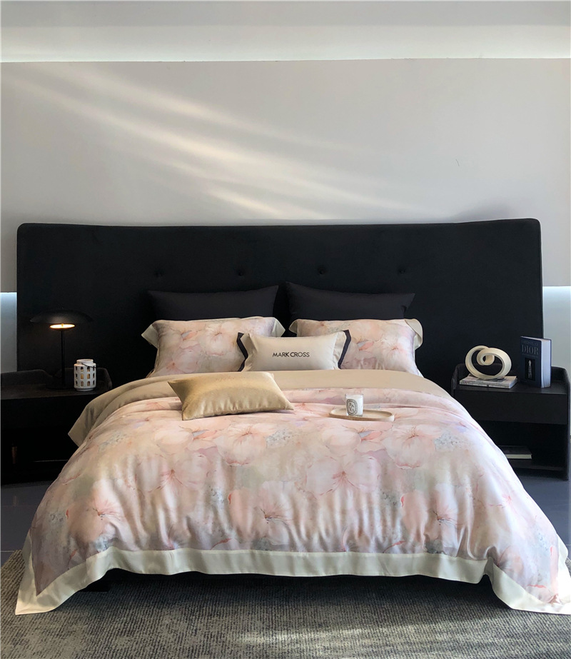 Cool ultra-fine denier Tencel summer light and cool condensation filament four-piece set, elegant printed sweat-absorbing nude bedding pic 36