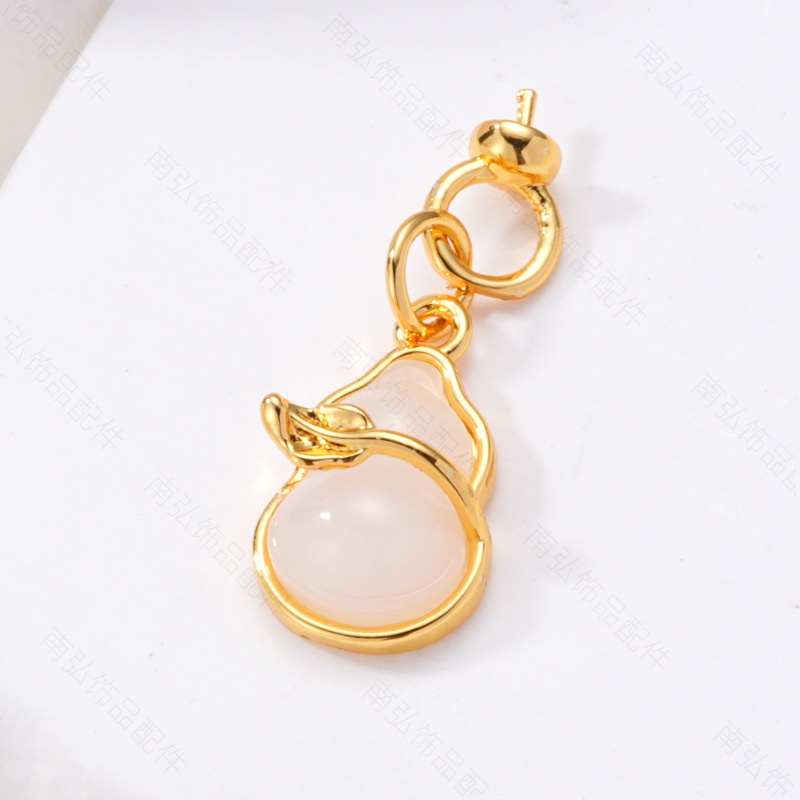 Pearl ring, earneedle pendant, micro-inlaid three-piece set, empty stand, natural stone gourd, oil-dripping crushed shells, DIY gourd element pic 9
