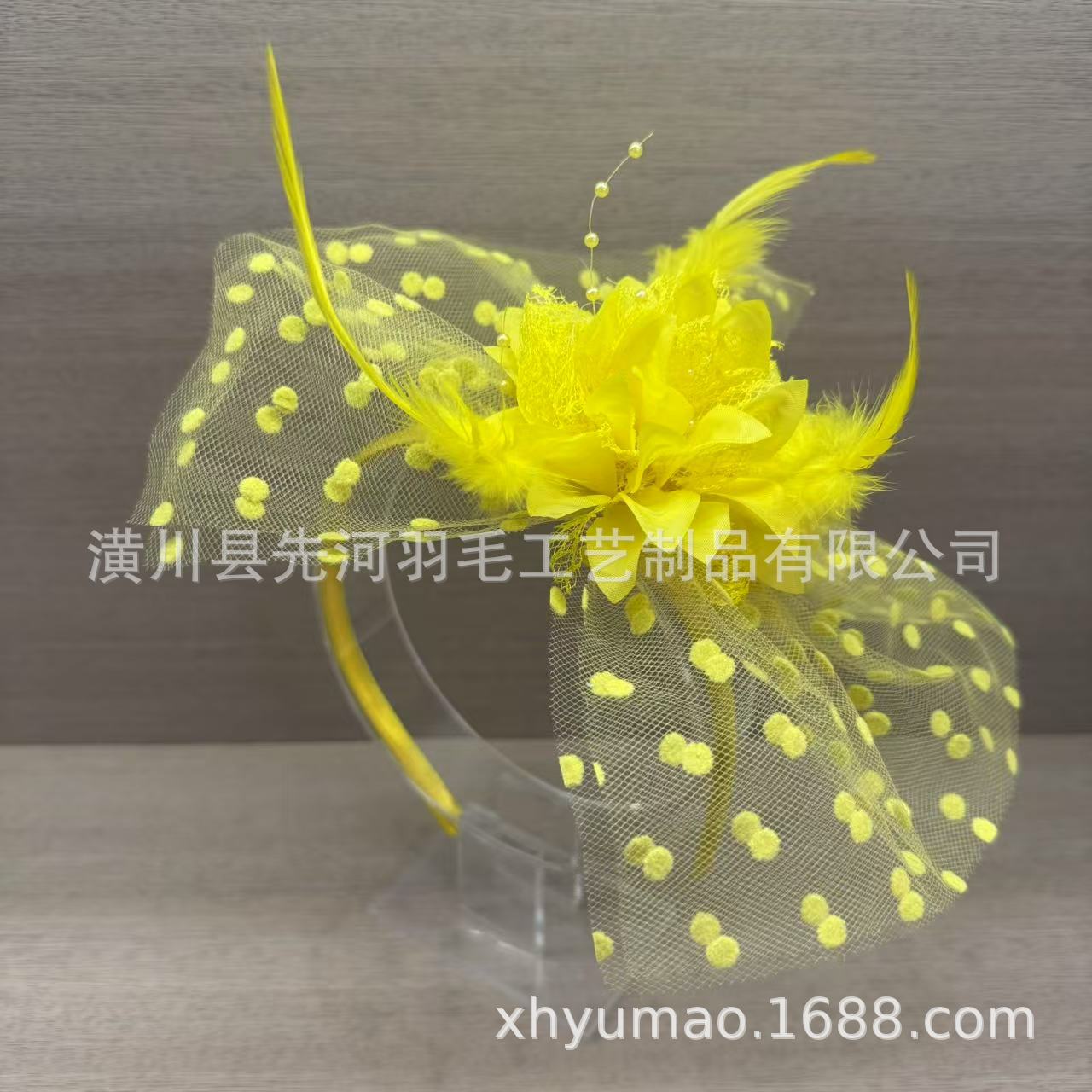 复古风羽毛花朵网纱发箍新娘婚礼礼帽旅拍头饰饰品发饰头纱详情10