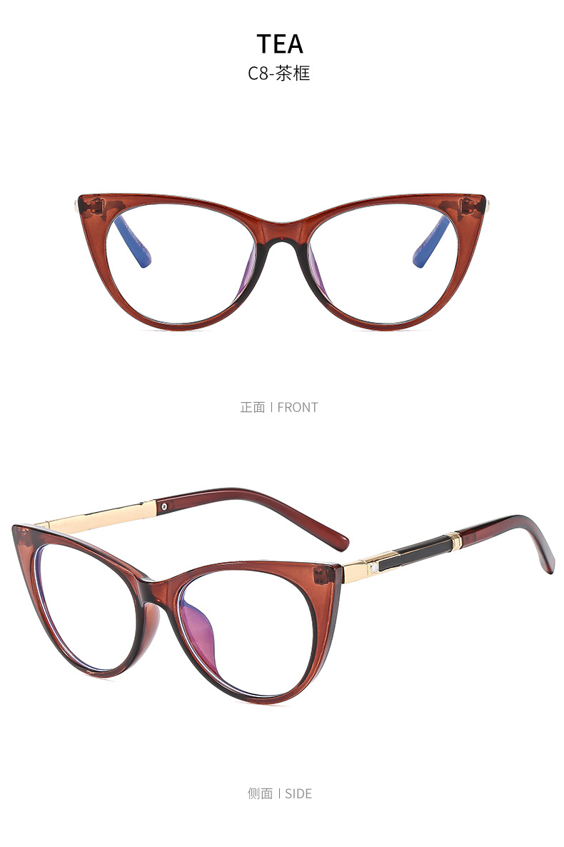 2024跨境个性新款猫眼防蓝光眼镜金属装饰平光镜欧美时尚框架眼镜详情17