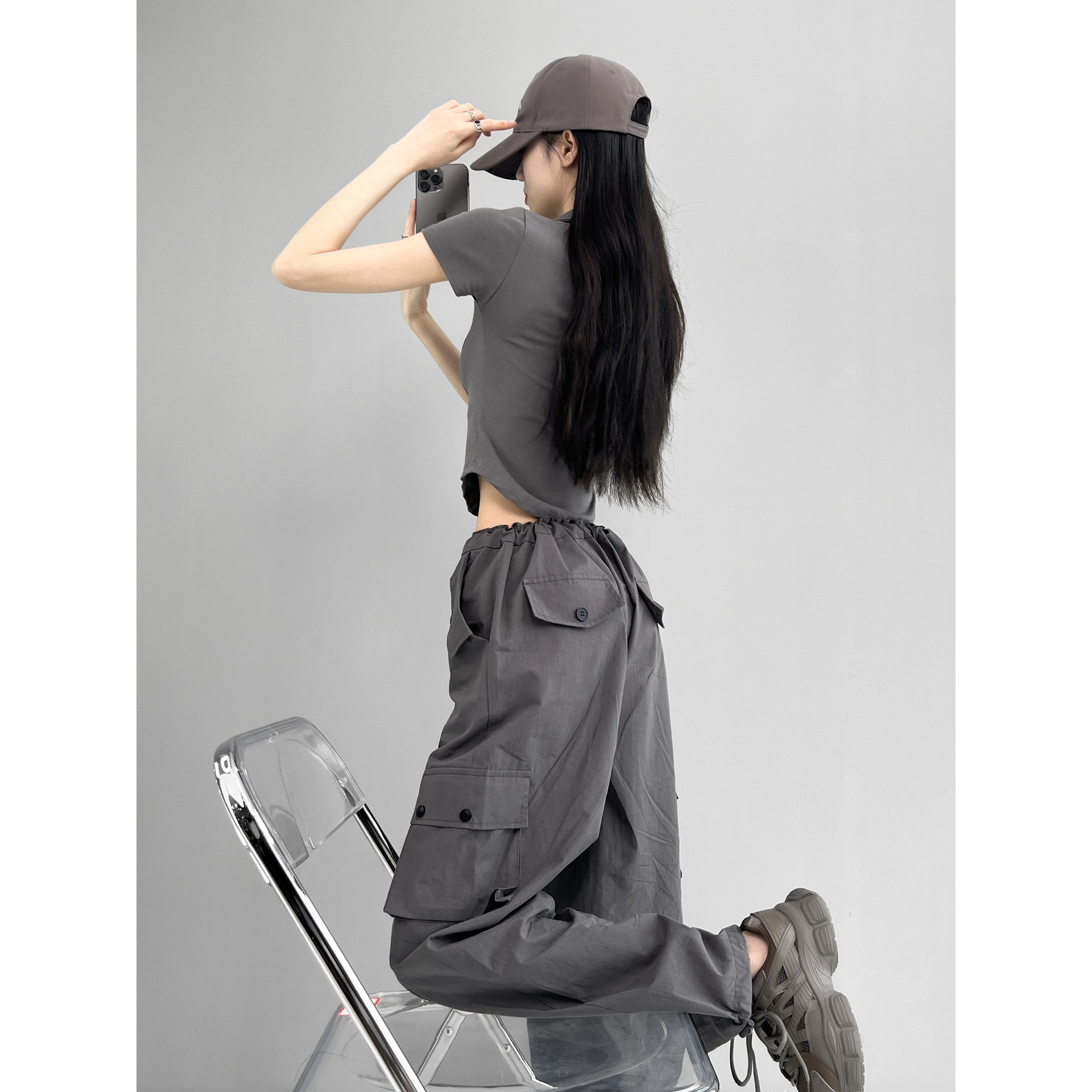 美式复古粉色高腰直筒工装裤女2023夏季辣妹新款休闲高街薄款裤子详情14