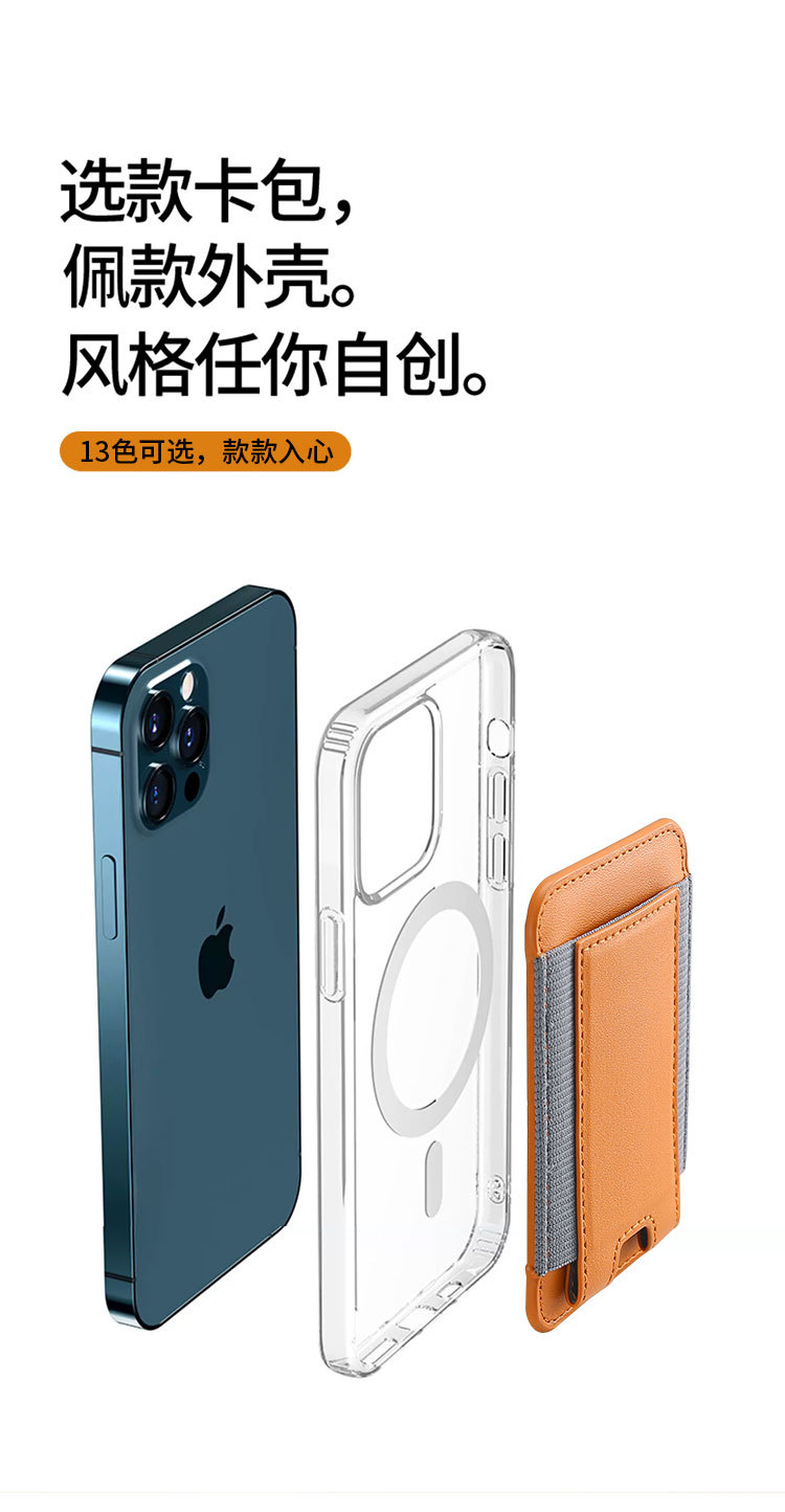适用iPhone12/14pro磁吸MagSafe苹果手机橡筋PU皮革插卡卡包卡片详情4