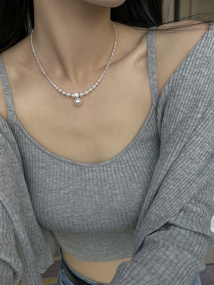 新中式碎银子王妃施家强光珍珠S925纯银渐变项链设计高级感锁骨链详情5