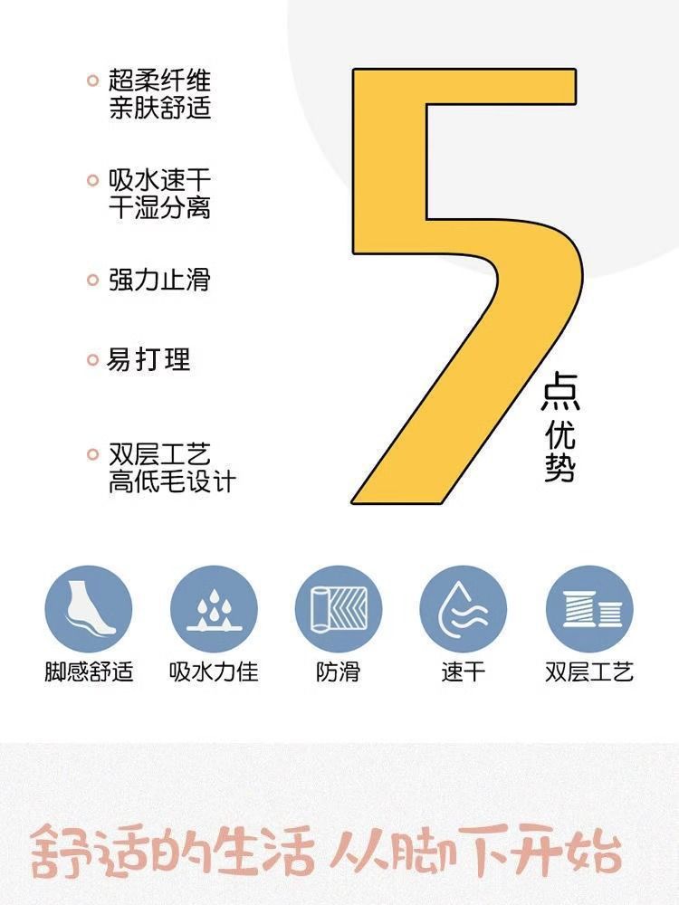 Foreign trade bathroom floor mat, bathroom door imitation cashmere water-absorbing anti-slip floor mat, household plush soft cross-border carpet pic 3