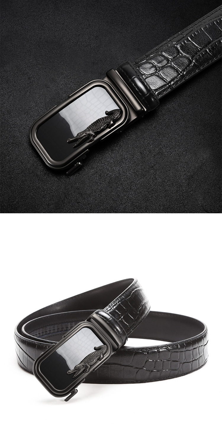 Wholesale of high-end alloy crocodile belt for men with automatic buckle, business all-in-one crocodile pattern two-layer cowhide belt pic 9