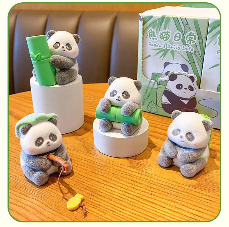 原创熊猫日常系列植绒树脂摆件潮玩精致车载家居桌面装饰品小摆件详情19