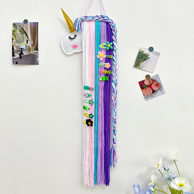 ins独角兽儿童发夹发饰收纳带整理架壁挂毛毡动物头儿童房间挂饰详情4