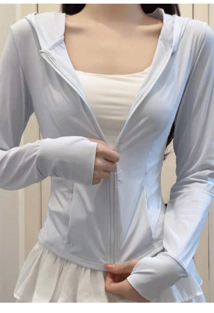 蓝色冰丝防晒衣女款夏季2025新款修身上衣瑜伽服外套防紫外线凉感详情23