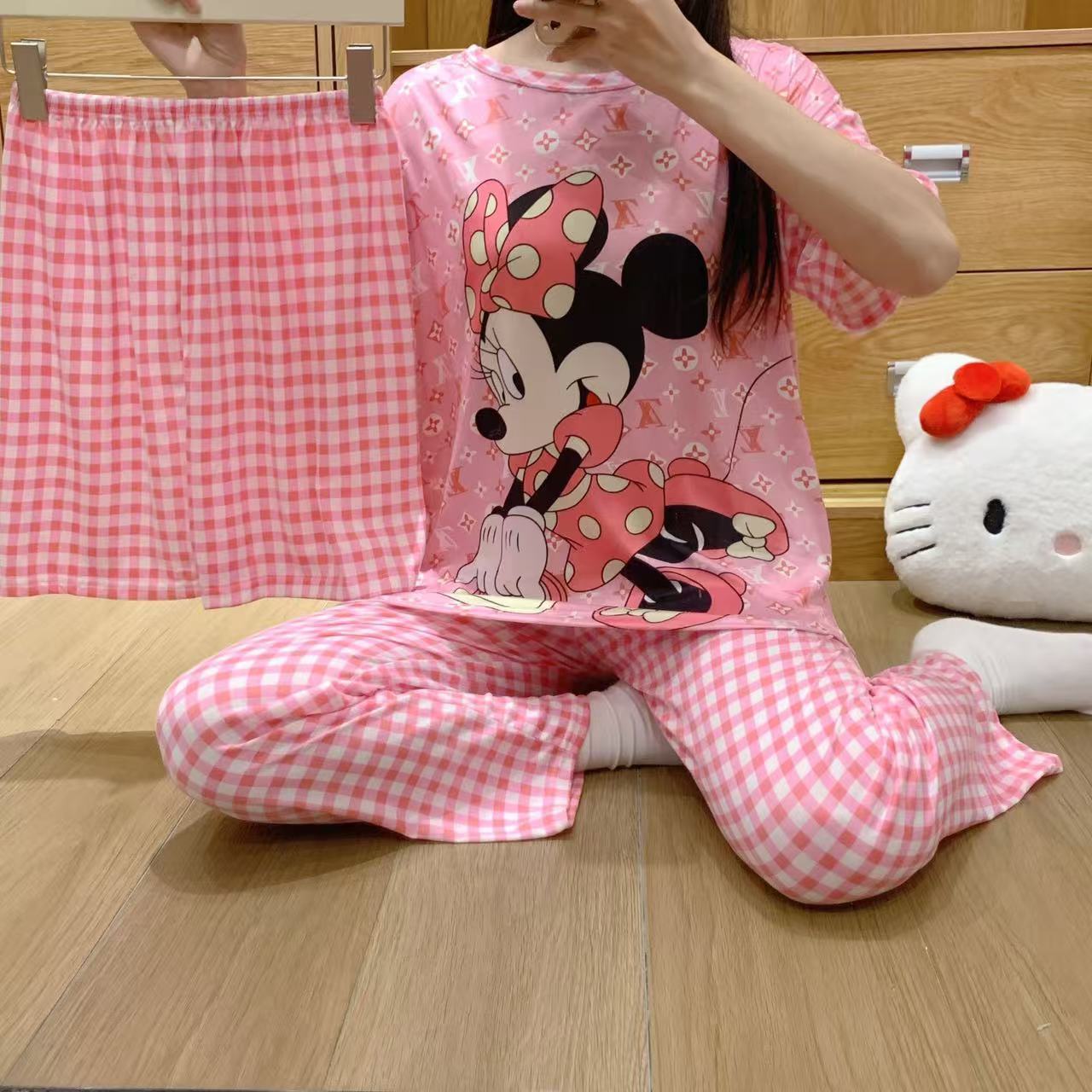 pajamas外贸工厂批发卡通夏季睡衣女短袖大码长裤三件套家居套装详情7