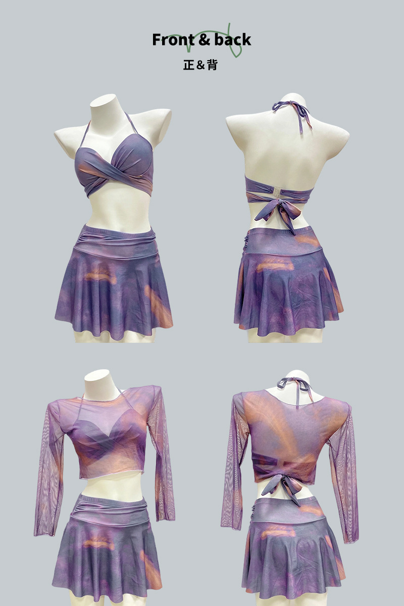 2025新款泳衣女性感紫色网纱比基尼透视包臀裙套装温泉显瘦度假-125106详情2