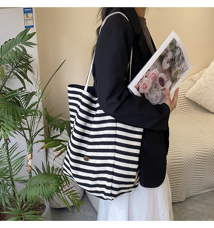 Striped canvas bag, 2024 new Korean-style ins tote casual bag, single-shoulder large-capacity tote bag shopping bag pic 36