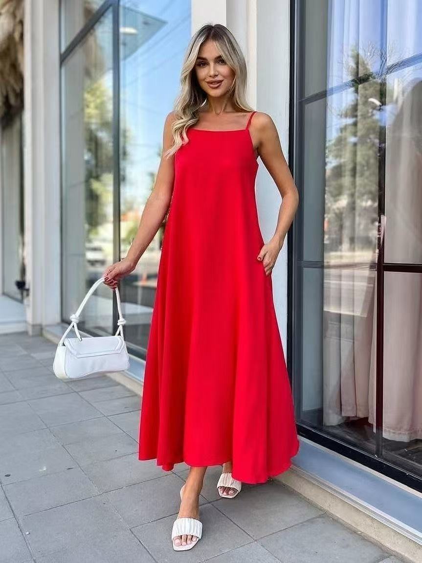In 2025, a new cross-border product for foreign trade on Amazon independent station: a solid-color halter long, large-swing fashionable casual dress for women pic 4
